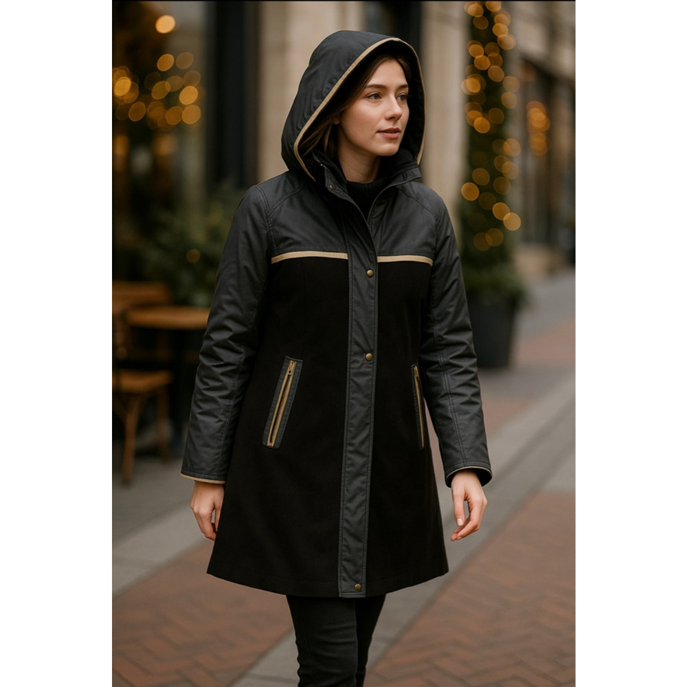 Johan S. Emilia Wool Blend Thinsulate Coat – Size 36, Black & Grey